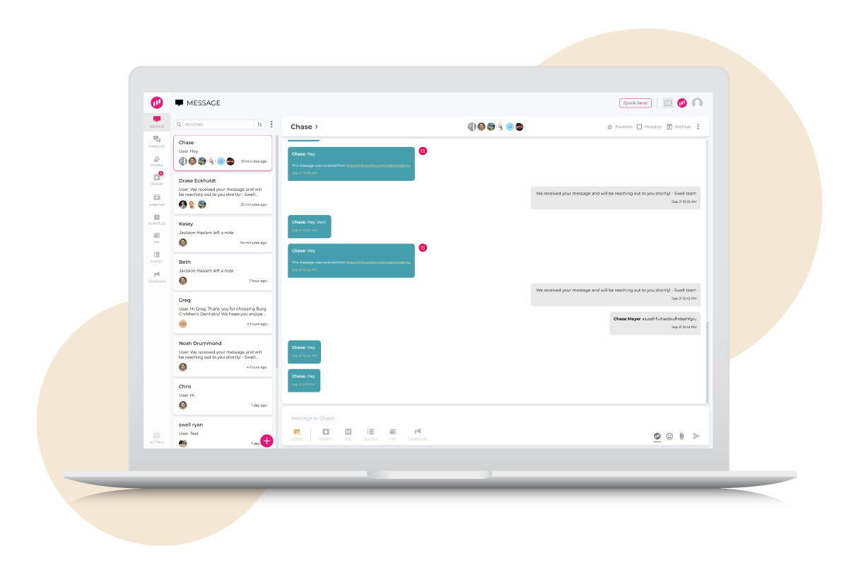 An example of Swell Messenger on a laptop.